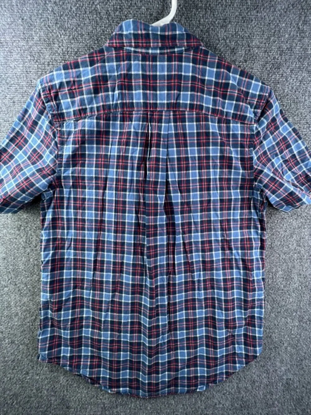 Ralph Lauren Boys Button Up Shirt Short Sleeve Blue Red Plaid XL 18-20 Cotton